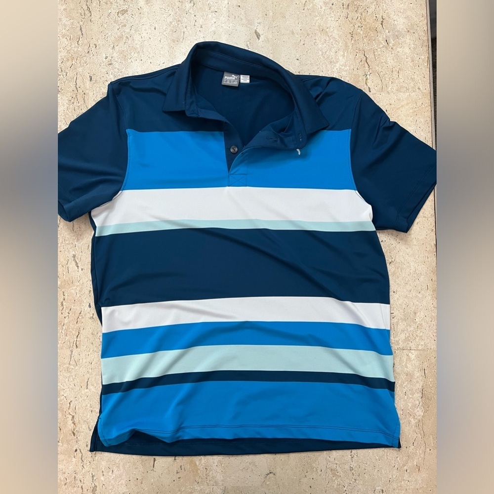 Puma Striped Golf Polo Size Large